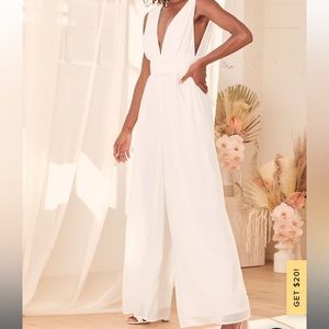 Lulus Divine Muse White Wide Leg jumpsuit large